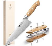 XINZUO 3 Strati Acciaio Composito 21cm Coltello da Cuoco -Professionale Coltello da Chef da Cucina-Nucleo in Acciaio 10Cr15CoMoV-Lama Affilata Uso in Cucina e Sala da Pranzo -Manico in Legno d'Ulivo