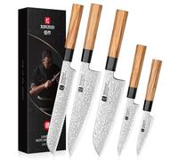 XINZUO 5 Pezzi Set di Coltelli da Cucina 67 Strati Acciaio Damasco | Professionali Set di Coltelli da Cuoco -Coltello da Chef Santoku Pane Universale Frutta -Manico in Legno d'Ulivo