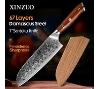 XINZUO 7 ''Pollici Coltelli da cucina Santoku 67 Strati Coltello da cuoco in acciaio di Damasco Manico in palissandro con carne Frutta Verdura
