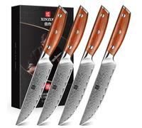 XINZUO Acciaio Damasco 4 Pezzi Set di Coltelli da Bistecca,12.7cm Coltelli da Tavola da Bistecca Premium Coltelli da Carne Coltello da Cucina, Elegante Scatola da Regalo-Manico Ergonomico Rosewood