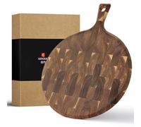 XINZUO Legno di Acacia Tagliere per Pizza 42,5x32x1,9cm | Tagliere da Cucina Rotondo con Manico -Vassoio in Legno Piatto per Pizza Reversibile per Biscotti, Pane, Carne, Frutta