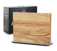 XINZUO Legno d'Ulivo Porta Coltelli Magnetico Bifacciale -Senza Coltello -Base in Acciaio Inossidabile Ceppo Portacoltelli Doppio Lato -Blocco Magnetico per Coltelli da Cucina -con Scatola Regalo