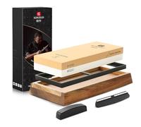 XINZUO Pietra per Affilare 2-in-1, Affilacoltelli Bifacciale Grana 1000/5000, Professionale, 5 Pezzi Affila Coltelli -con Base Antiscivolo e Guida Angolare e Pietra Piatta Diamantata