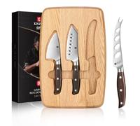 XINZUO Set di Coltelli per Formaggio -Tagliere per Formaggi in Legno di Quercia Rossa e 3 Coltelli da Formaggio Acciaio Inox -Multifunzione Tagliere da Formaggio Magnetico -con Confezione Regalo