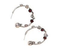 XioBingYou Orecchini a cerchio gotici con teschio floreale per donne gotici strass floreali orecchini a cerchio spaventosi orecchini per feste di Halloween punk accessori gioielli, Zinco, Nessuna