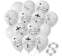 Xionghonglong 40 Pezzi Palloncini Bianchi Funerale Memoriale, Palloncini in Lattice Bianco, con 3 Motivi e 2 Rotoli di Nastro Biodegradabile per Decorazioni Funebri Commemorative