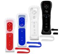 XiQiDianr Wii Controller 4 Pack, telecomando Wii, compatibile con Wii/Wii U, con custodia in silicone e cinturino da polso (nero, bianco, blu scuro, rosso)