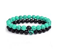 XIRUIFI 2 pz/set braccialetto coppie distanza nero bianco pietra naturale lava occhio di tigre perline yoga per gli uomini donne corda elastica gioielli regalo, Misura unica, 21 cm, 6 mm, Agata