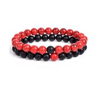 XIRUIFI 2 pz/set braccialetto coppie distanza nero bianco pietra naturale lava occhio di tigre perline yoga per gli uomini donne corda elastica gioielli regalo, Misura unica, 17 cm, 8 mm, 28 mm, Agata