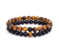 XIRUIFI 2 pz/set braccialetto coppie distanza nero bianco pietra naturale lava occhio di tigre perline yoga per gli uomini donne corda elastica gioielli regalo, Misura unica, 17 cm - 6 mm - 5, Agata