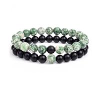 XIRUIFI 2 pz/set braccialetto coppie distanza nero bianco pietra naturale lava occhio di tigre perline yoga per gli uomini donne corda elastica gioielli regalo, Misura unica, 17 cm, 8 mm, Agata