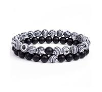 XIRUIFI 2 pz/set braccialetto coppie distanza nero bianco pietra naturale lava occhio di tigre perline yoga per gli uomini donne corda elastica gioielli regalo, Misura unica, 21 cm, 6 mm, Agata