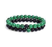 XIRUIFI 2 pz/set braccialetto coppie distanza nero bianco pietra naturale lava occhio di tigre perline yoga per gli uomini donne corda elastica gioielli regalo, Misura unica, 17 cm, 8 mm, Agata