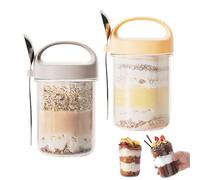 xiruiubao Barattoli Vetro Coperchio,Alimenti Vasetti per Yogurt con Cucchiaio,Barattoli Cucina La Preparazione Dei Pasti Farina D'avena, Marmellata, Muesli, Insalata, Budino, Porridge 400 ML, 2 Pezzi