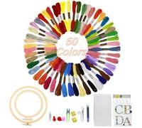 xiruiubao Kit Ricamo, Punto Croce Kit da Ricamare, Kit Ricamo Principianti con 2 Cerchi, 50 Fili Colorati, 4 Fogli di Carta Transfert e Kit di Strumenti per il Cucito, Ricamo Starter Kit