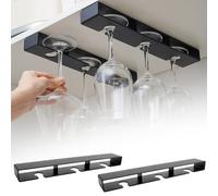 xiruiubao Porta Bicchieri Sospesi, Porta Bicchieri da Vino, porta Calici Sottopensile, Supporto per Calici Vino Senza Foratura, Portabicchieri Sospeso per Bar Ristorante Familie Cucina, 2 Pezzi, Nero