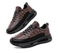 XIRUJNFD Men's Casual Cowhide Air Cushion Shoes, Cowhide Crocodile Print Sneakers, Spring Non-Slip Cowhide Business Shoes, Mens Casual Cowhide Air Cushion Shoes (Brown,44)