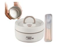 XIRUJNFD New Portable Insulated Lunch Container Set, Stackable 304 Stainless Steel Food Thermal Bento Box with Thermal Bag, Lunch Box for School Work Picnic Travel (Beige,Single Small)