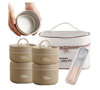 XIRUJNFD New Portable Insulated Lunch Container Set, Stackable 304 Stainless Steel Food Thermal Bento Box with Thermal Bag, Lunch Box for School Work Picnic Travel (Brown,4 Tier)