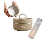 XIRUJNFD New Portable Insulated Lunch Container Set, Stackable 304 Stainless Steel Food Thermal Bento Box with Thermal Bag, Lunch Box for School Work Picnic Travel (Brown,Single Small)