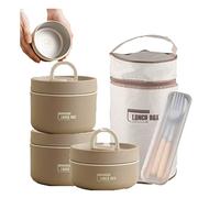 XIRUJNFD New Portable Insulated Lunch Container Set, Stackable 304 Stainless Steel Food Thermal Bento Box with Thermal Bag, Lunch Box for School Work Picnic Travel (Brown,3 Tier)