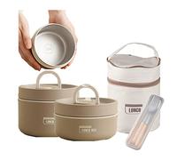 XIRUJNFD New Portable Insulated Lunch Container Set, Stackable 304 Stainless Steel Food Thermal Bento Box with Thermal Bag, Lunch Box for School Work Picnic Travel (Brown,2 Tier)