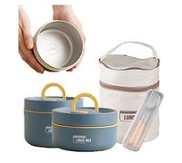 XIRUJNFD New Portable Insulated Lunch Container Set, Stackable 304 Stainless Steel Food Thermal Bento Box with Thermal Bag, Lunch Box for School Work Picnic Travel (Blue,2 Tier)