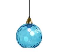 XIRYTU-H 15cm Lampada a Sospensione Sferica in Vetro Industriale D'epoca, Lampadario da Soffitto E27, Finitura Oro e Paralume in Vetro Ondulato, Plafoniera Per Sala da Pranzo (Blu azzurro, 15CM)