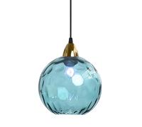 XIRYTU-H 20cm Lampada a Sospensione Sferica in Vetro Industriale D'epoca, Lampadario da Soffitto E27, Finitura Oro e Paralume in Vetro Ondulato, Plafoniera Per Sala da Pranzo (Blu azzurro, 20CM)