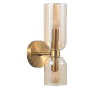 XIRYTU-H Applique Da Parete Moderna a 2 Luci In Oro - Lampada Da Parete Con Paralume In Vetro, Attacco E14 Per Camera Da Letto, Bagno e Soggiorno (Ambra)