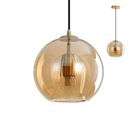 XIRYTU-H Lampadario a Globo in Vetro Moderno e Base Dorata, E27 Lampada a Sospensione Regolabile, Industrial Lampada da Soffitto per Isole Cucina, Soggiorni, Camere da Letto (Ambra, 25CM)