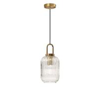 XIRYTU-H Lampadario Moderno in Vetro Trasparente a Righe, Lampada a Sospensione Regolabile con Finitura Ottone, Plafoniera E27 per Isola della Cucina, Sala da Pranzo, Camera da Letto (14cm)