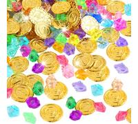 Xishoyen 250 pezzi tesoro pirata monete d'oro per bambini, 150 pezzi di gemme pirata per bambini e 100 pezzi tesoro dei pirati, festa dei pirati, festa dei pirati, festa del tesoro, compleanno dei