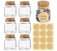 Xishoyen 6 mini barattoli di vetro con tappo in sughero, da 50 ml, con coperchio, etichette adesive, con coperchio in sughero, per matrimoni, feste, spezie, marmellate
