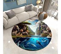 Xisnuient Regno della Fauna Animali Giungla e Oceano Tappeto Rotondo per Camera Bambini, Tappeto Pavimento Morbido Antiscivolo Lavabile, Decorazione Camera da Letto, Sala Giochi, 160 cm, Color 6