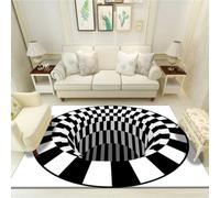 Xisnuient Tappeto con Motivo Vortice 3D Tappeto Illusione Ottica Tappeto con Griglia Bianca Nera Senza Buchi Tappeto da Camera da Letto Tappeto per Bambini Che Gattonano (Nero,80x160 cm)