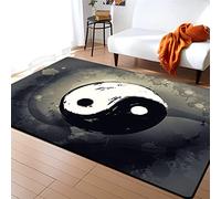Xisnuient Yin e Yang Stampa Tappeto rug Home Decor Nero Bianco Grigio Art 3D Tai Chi Mandala Modello Camera da Letto Cucina Soggiorno Bagno Tappetino Zerbino Tappeti per Esterni (Colore 1,80x160 cm)