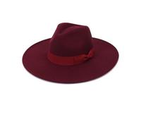 XIUCAI Cappello da Cowboy con Falda Extra Larga Donna, Fedora Elegante, Feltro Lana Mista Derby, con Fascia Fiocco, per Look Casual ed Eleganti,Burgundy