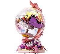 XIUCAI Set Costruzione Globo con Doppia Illuminazione - Modello STEM Rotante 360° con Mappamondo Display, Giocattolo Educativo e Decor per la Casa,Rosa