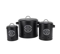 Xiuganpo Barattolo di Stoccaggio di Patate in Acciaio Al Carbonio con Coperchio in Legno, Grande capacità, Contenitori da Rustica per il Piano di Lavoro, Organizzazione di Cipolle e (BLACK)