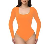 Xiuganpo Body Elegante da Donna a Maniche Lunghe, vestibilità Slim, Design Colorato, Abbinamento per Appuntamenti, Colore Arancione (ORANGE)