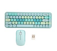 Xiuganpo Combo Tastiera Colorata e Mouse Silenzioso Wireless, Ricevitore USB 2.4G, Tastiera e Mouse da Gioco a Basso Consumo a 68 Tasti, Sensibilità Regolabile su 3 (Colore misto blu)