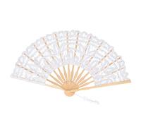 Xiuganpo Fan, Folding Hand Fan for Women, Design Hallow Lace, Portile Lightweight, di Seta con Nappe, Pieghevole per, Music Festival, Festiva (WHITE)