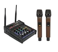 Xiuganpo Piccolo Mixer Stereo Bluetooth a 4 con 2 Microfoni Wireless, Effetto DSP, Doppio Equalizzatore per Streaming Live, Karaoke Domestico