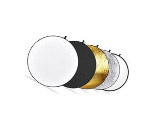 Xiuganpo Riflettore di Luce 80CM Riflettore Pieghevole Multi Disco 5 in 1 per Studio Fotografico Riprese All'aperto Materiale in Nylon Oro Argento Bianco