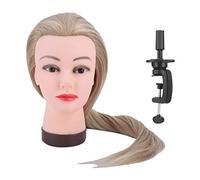 Xiuganpo Testa di Manichino con Capelli Realistici per Esercitazioni di Parrucchiere, Trucco Elegante, Adatto per Principianti, Fibra Chimica Ad Alta Temperatura, Colore Giallo Oro