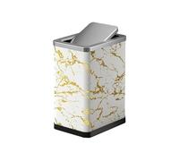 xiuling4568 10/15 Liter Trash Can,Stainless Steel Trash Can with PU Leather Outer Layer, with 360° Swing Lid for Bathroom, Bedroom, Office(White-gold,Small)