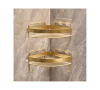 xiuling4568 Set da 2 pezzi Mensola angolare con ganci，Cestello triangolare per bagno e doccia，Portaoggetti per gel doccia e shampoo， Accessori bagno Facile da montare(Gold)