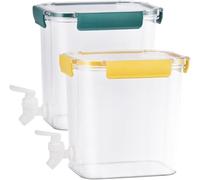 XIUNYIE Distributore di Bevande per Feste, 2 Pezzi erogatore di Succo con Rubinetto per frigo, contenitori in plastica per Acqua e bibite, Giallo e Verde, 20 X19.5X14CM