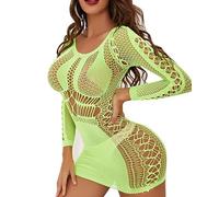 XIUSEMY Biancheria da notte sexy da donna, babydoll, body intero, in rete, con orsacchiotto in rete, camicia da notte in rete, Verde, taglia unica